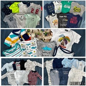 3-6 Month Baby Clothes. Long sleeve & short sleeve onesies and footie pajamas.